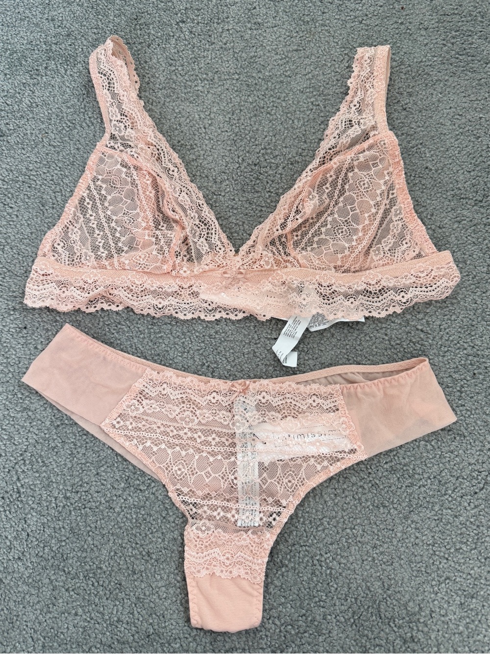 New intimissimi Sheer Lace triangle bra Bralette 36C & Bikini set M med l. Pink